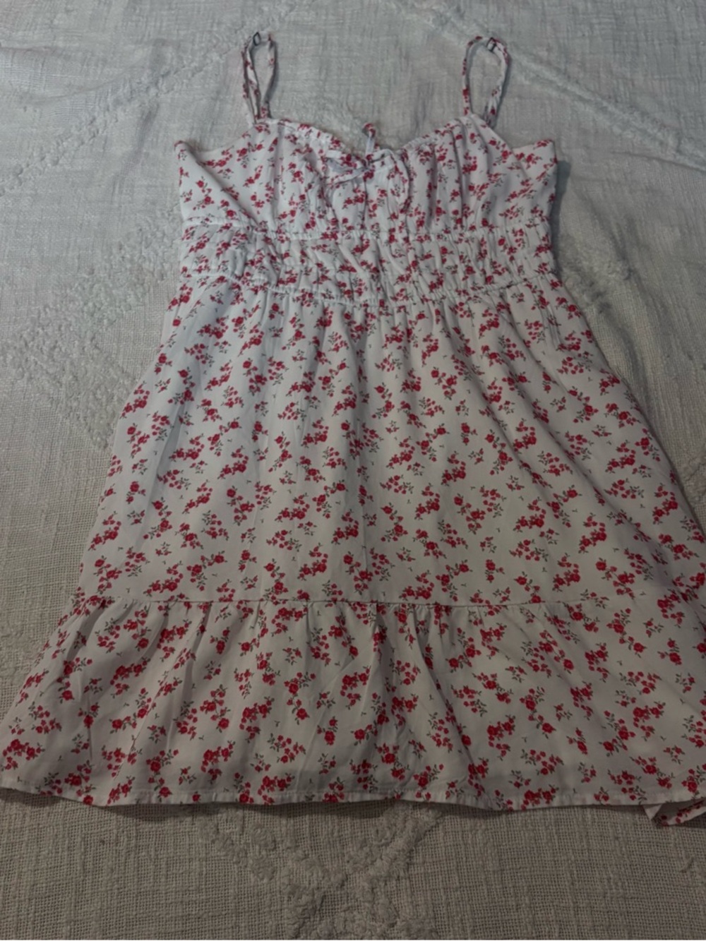 Hollister White Sundress with Red Floral Print